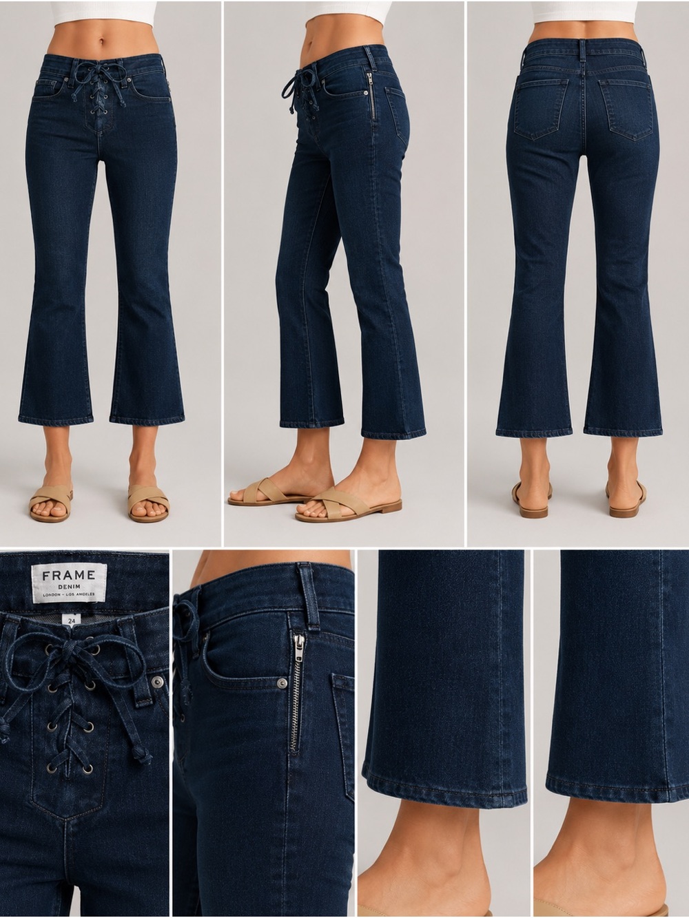 Frame Denim Navy Lace-Up Crop Flare Jeans Le crop mini boot leg Size 24